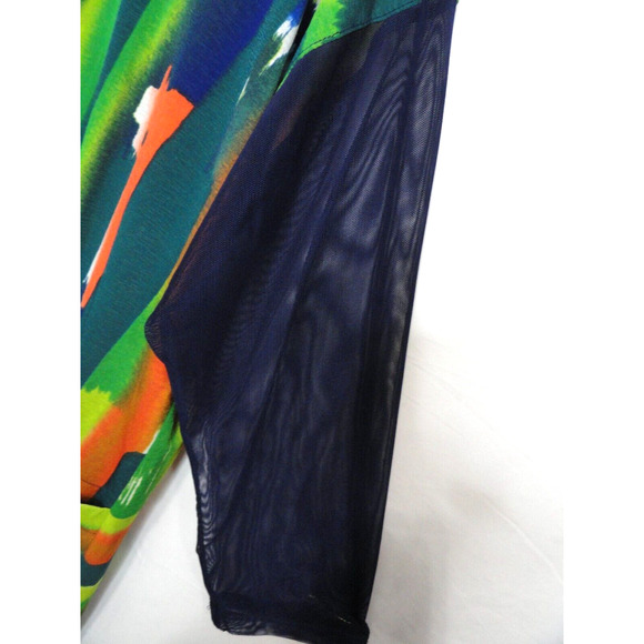 IC By Connie K Hi Lo Semi Sheer Yellow Blue Orange Resort Top Women's Size Large - Picture 5 of 8